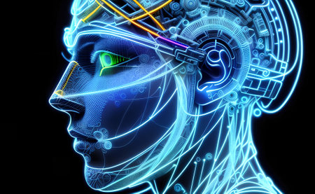 Colorful artificial intelligence, neon lines in the head. Generative AIの素材
