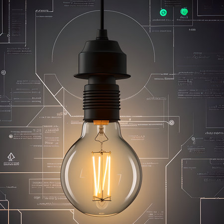 Polygon business idea light bulb on blockchain technology network hud background. Symbolizing Inspiration, design thinking, invention, digital mindset, future created with generative ai technologyの素材