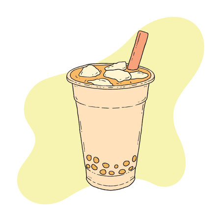 drinks in fresh plastic cups with ice cubesのイラスト素材