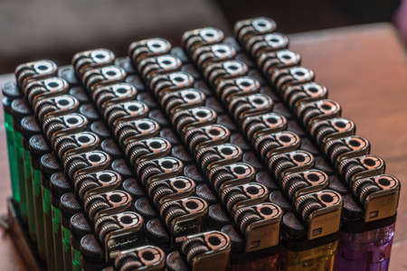 Lighters were placed in a plastic insert.の写真素材