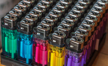 Lighters were placed in a plastic insert.の写真素材