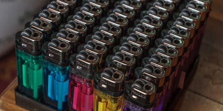 Lighters were placed in a plastic insert.の写真素材
