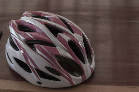 Helmets for cyclists the table.の写真素材