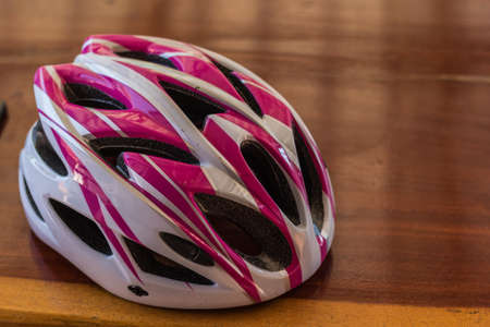 Helmets for cyclists the table.の写真素材