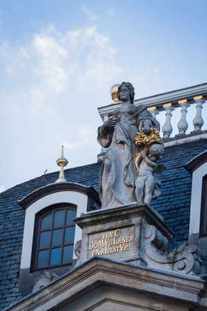 Statue on a roof in the Grand Place, Brusselsの写真素材