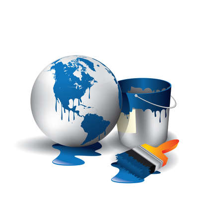 World painted sphere with blue and used brush with can のイラスト素材