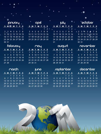 English calendar for year 2011 with Earth globe in grass のイラスト素材