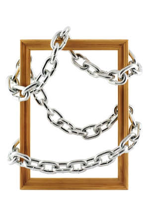 Chain wound around a wooden frameの写真素材