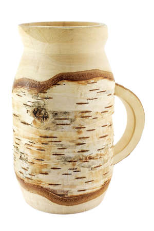 Wooden mug over white backgroundの写真素材