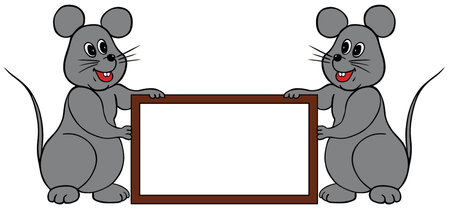 Two mice holding a frame to write any words you'd likeのイラスト素材