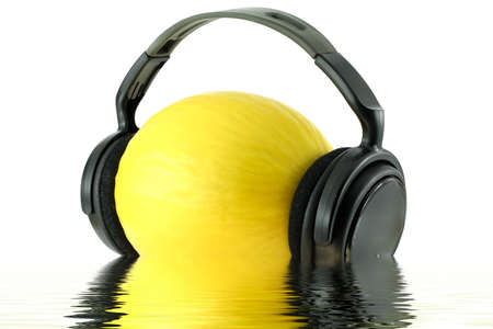Melon with headphonesの写真素材