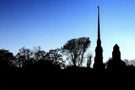 Silhouette of Peter and Paul Fortress in Saint-Petersburg, Russiaの写真素材