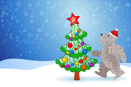 Polar Bear and Christmas Treeのイラスト素材