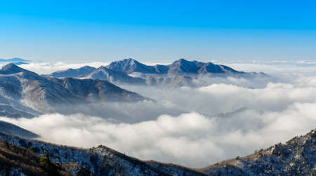 Deogyusan mountains and fog in winter,South Koreaの写真素材