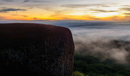 Morning sunrise and foggy of Tree rock whale mountain in Bungkan,Thailan