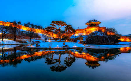 Reflection of Suwon Hwaseong fortres in Suwon.Koreaのeditorial素材