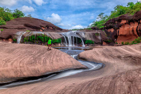 beautiful waterfall cave in Bungkan,Thailandの写真素材
