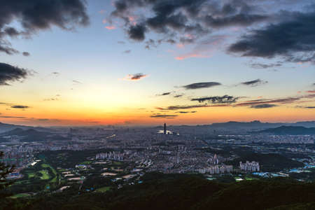 Sunset the seoul city and Downtown skyline in Seoul, South Koreaの写真素材
