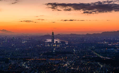 Sunset the seoul city and Downtown skyline in Seoul, South Koreaの写真素材