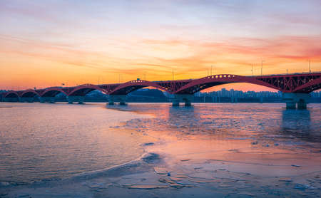 Sunset of Seongsan bride  in winter of seoul,south Koreaのeditorial素材