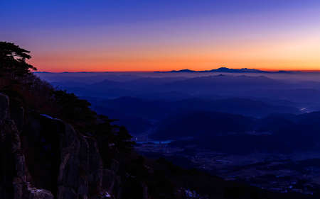 Morning light on the mountain of Korea.の写真素材