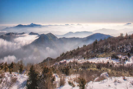Deogyusan mountains and fog in winter,South Koreaの写真素材