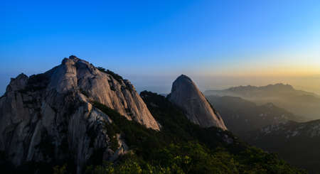 Baegundae highest mountains in the morning Bukhansan in seoul,south Korea,national parkの写真素材