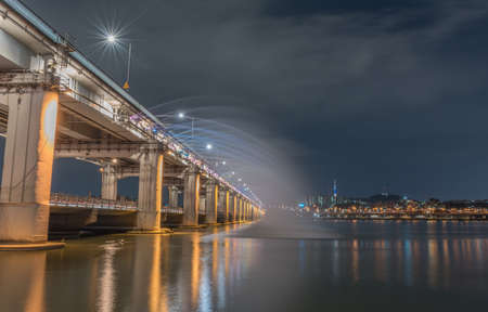 Banpo bridge at night in seoul,Koreaの写真素材