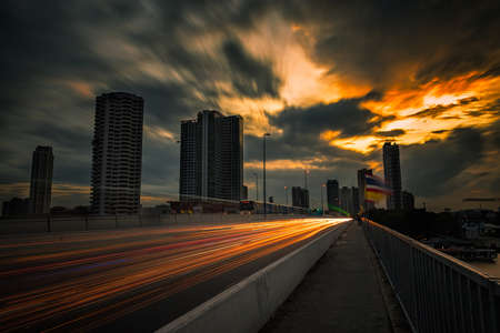 Car light trails at bangkok city,Thailand