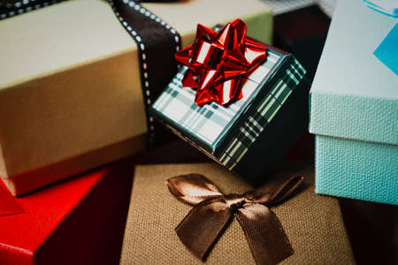 Set of gift boxes of different sizes and colors