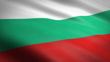 Flag of Bulgaria. Realistic waving flag 3D render illustration with highly detailed fabric texture.の写真素材