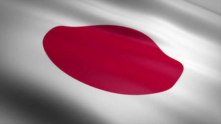 Flag of Japan. Realistic waving flag 3D render illustration with highly detailed fabric texture.の写真素材