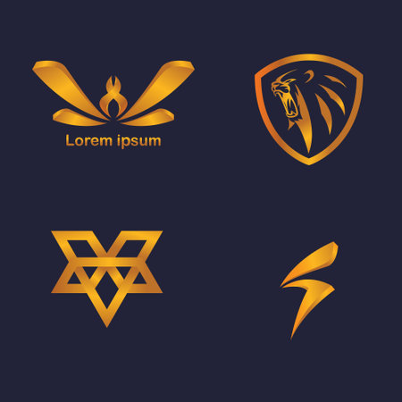 Luxury golden logos collection, editable, elegant and memoriableのイラスト素材