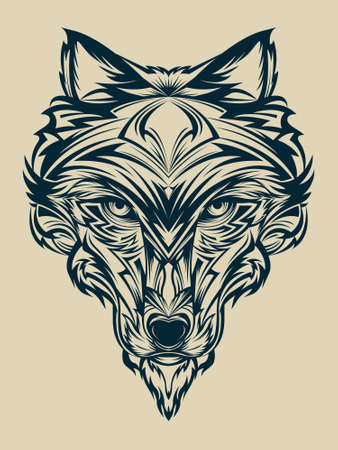 Ornamental wolf head vector illustrationのイラスト素材