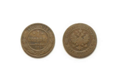 1900 copper coin of Russia isolated on white background の写真素材