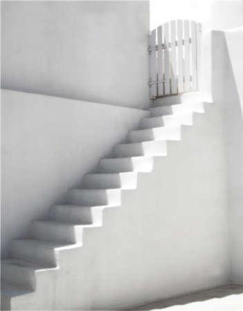 White stairs with white gate, Santorini, Greece, Europeの写真素材