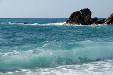 Beautiful clear and blue sea in Greeceの写真素材