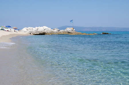 Beautiful clear and blue sea in Greeceの写真素材