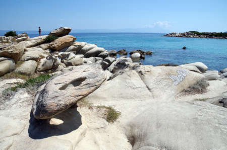 Bizarre rocks and beautiful blue sea in Sithonia, Greeceのeditorial素材