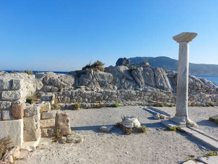 Ruins of the church of St. Stephen on the seashore in Kefalos town on the island of Kos in Greece
