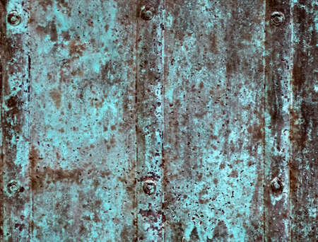 Fragment of an old copper chest. Oxidized copper texture. Close-up.の写真素材