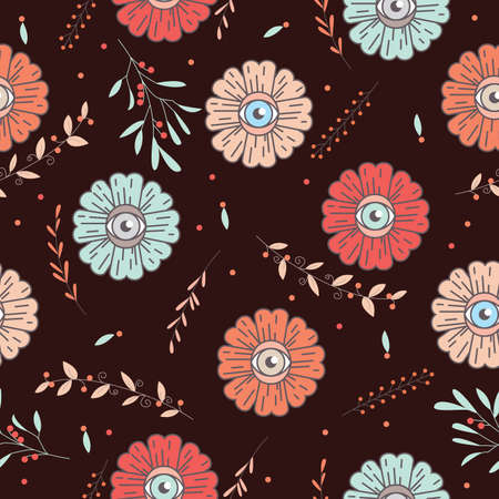flower eye. pattern. creep garden. seamless texture with flowersのイラスト素材
