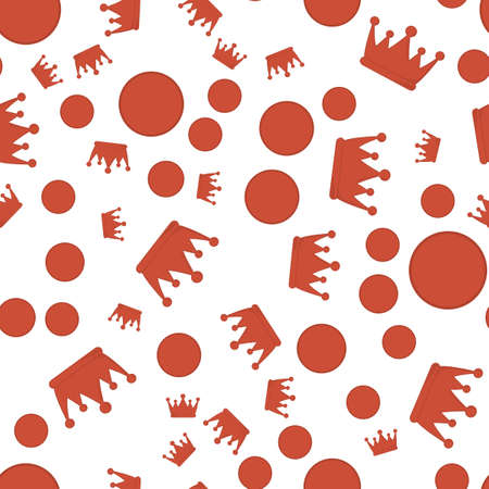 Pattern with red crowns and points. red circles seamless pattern and crownのイラスト素材