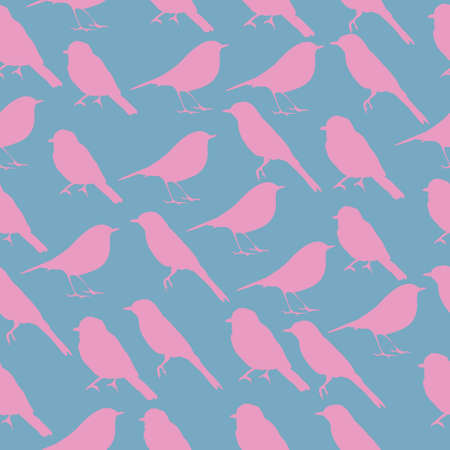 seamless texture with silhouettes of birds .pink birds on a blue backgroundのイラスト素材