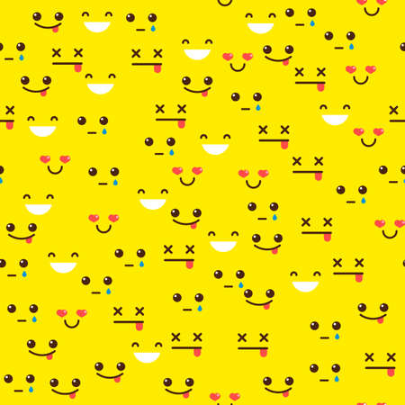 seamless pattern with emotions. Smileys on a yellow backgroundのイラスト素材