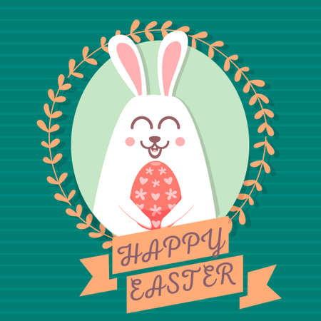 The rabbit holds an egg in his paws.のイラスト素材