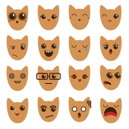 A set of emoticons emoticons. Emoji cat. Red emotional catsのイラスト素材