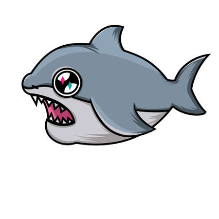 Cute cartoon shark shark on white background. Open toothy mouthのイラスト素材