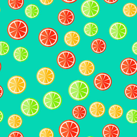 Seamless citrus pattern. Sliced fruit on a minty backgroundのイラスト素材