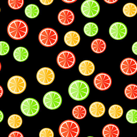 Seamless citrus pattern. Sliced fruits on a black backgroundのイラスト素材